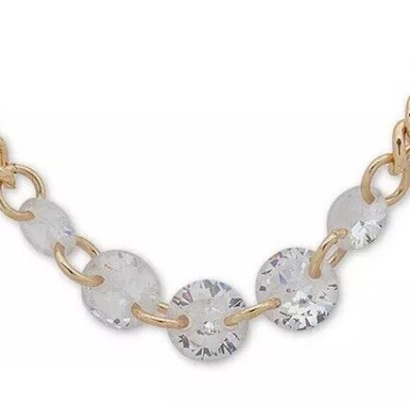 DKNY Gold Tone Crystal Disc Pendant Layered Necklace Women's Fashion Chic NEW - Picture 5 of 7